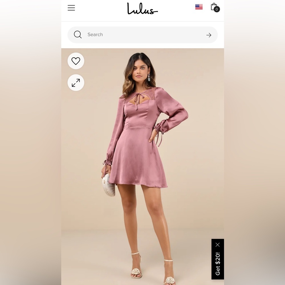Lulu’s Consistent Beauty Mauve Pink Lace Cutout Long sleeve Mini Dress Size S